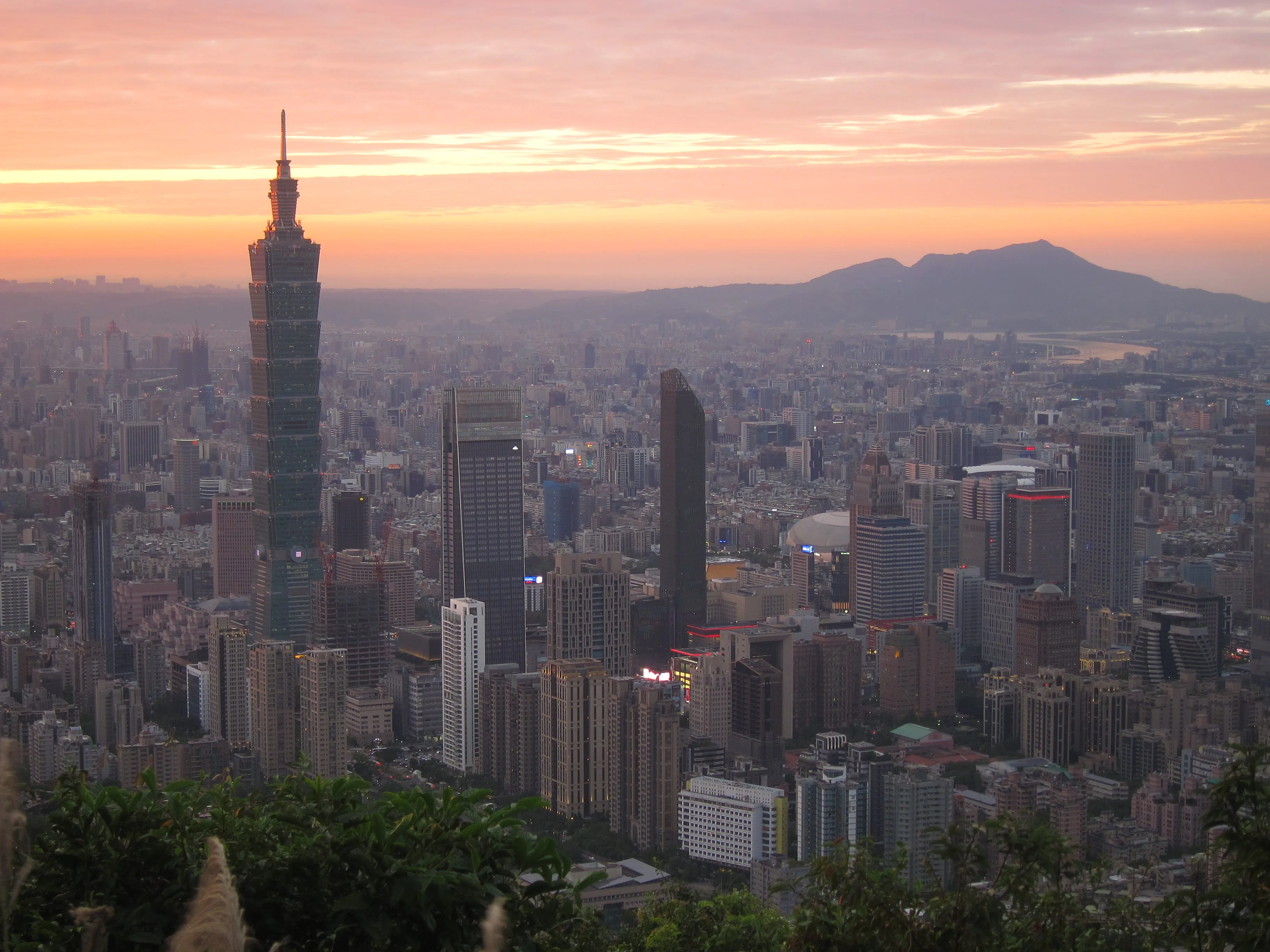 Taipei skyline at dusk seen across the city